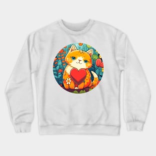 Cat Heart With Bright Eyed Orange Kitty In The Garden - Funny Cats Crewneck Sweatshirt